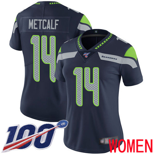 Seattle Seahawks Limited Navy Blue Women D.K. Metcalf Home Jersey NFL Football #14 100th Season Vapor Untouchable->women nfl jersey->Women Jersey